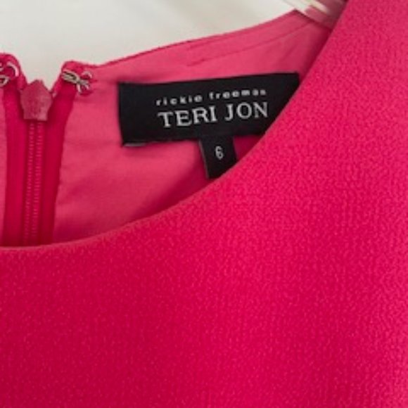 Teri Jon size 6 watermelon asymetrical waist cap sleeves knee length dress - Picture 5 of 11